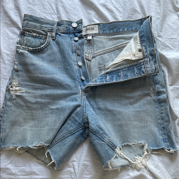 Agolde Pants - Agolde Light Blue Ripped Denim Shorts